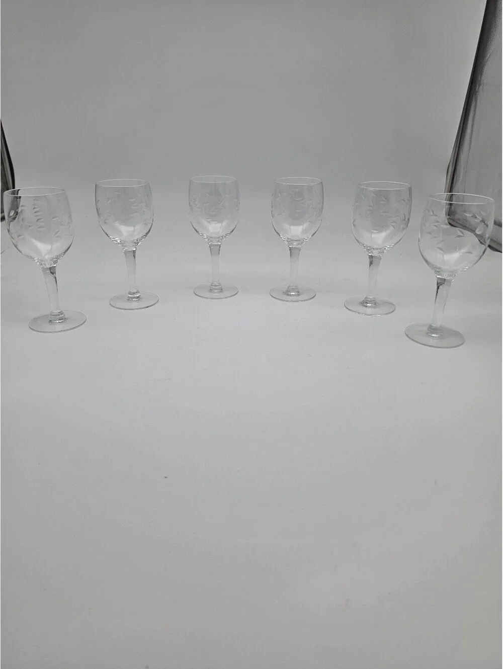 Set of 6 Princess House Clear Etched Red Wine Glasses with Leaf Pattern